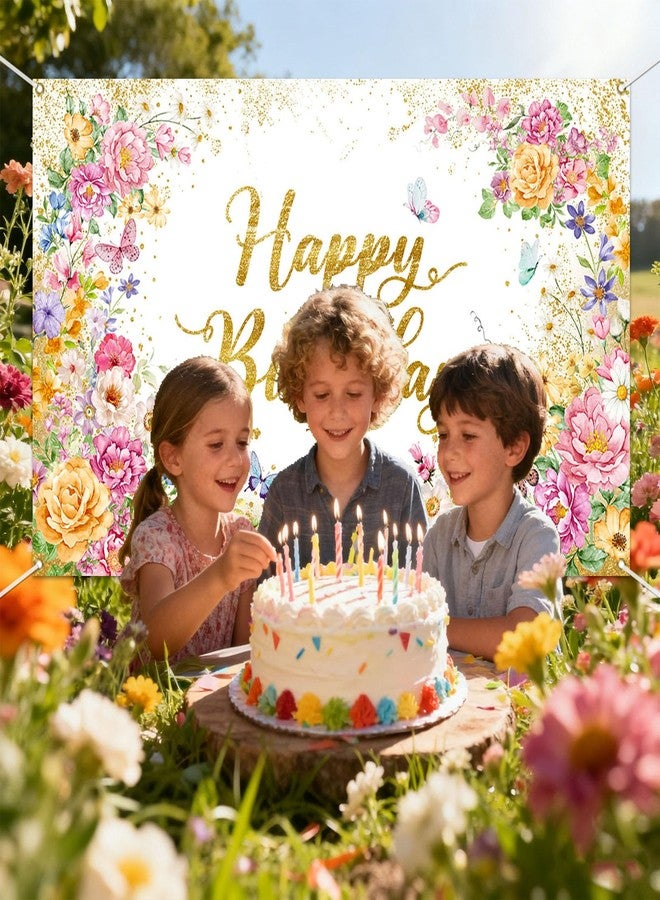 Mocsicka Happy Birthday Banner Pink Floral Wildflowers Birthday Party Decorations for Women Girls Party Photography Backdrop Supplies (Pink, 70.8 x 43.3 Inch) - Image 3